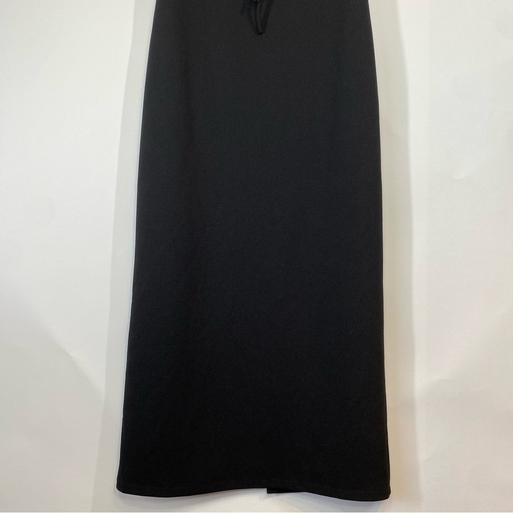 Krisa Black Tie Front V Neck Sleeveless Sheath Midi Dress XS Back Slit Career - Picture 3 of 12